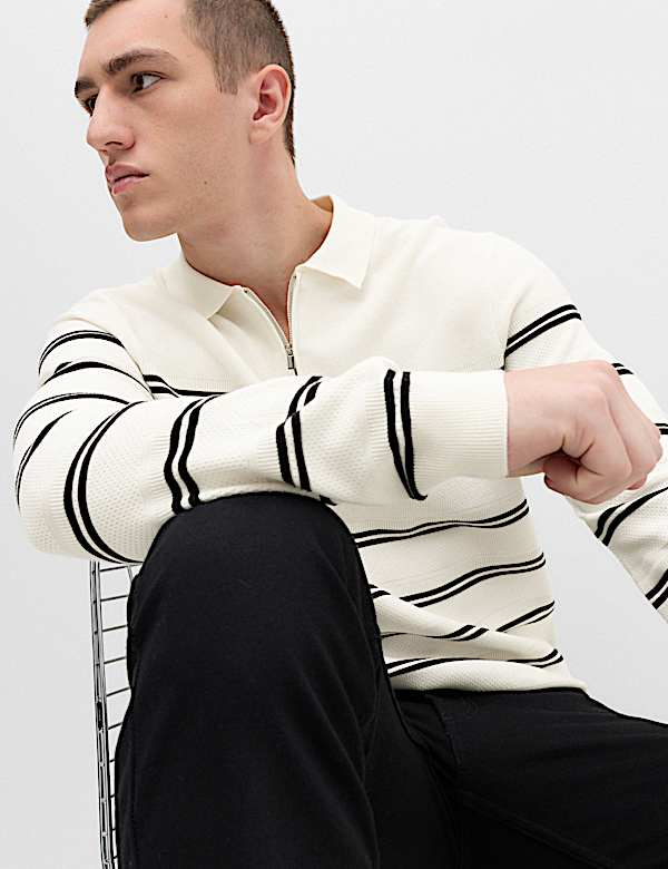 Cotton Rich Half Zip Knitted Polo Shirt - LV