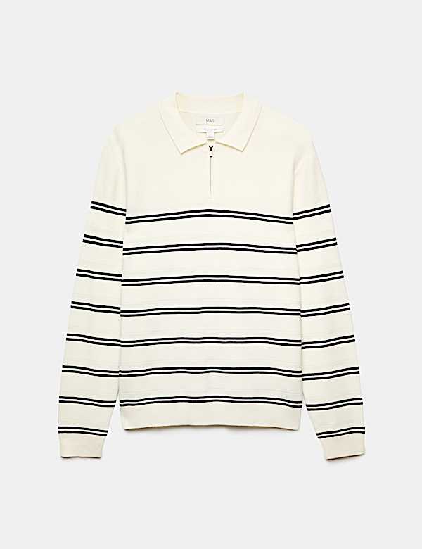 Cotton Rich Half Zip Knitted Polo Shirt - LV