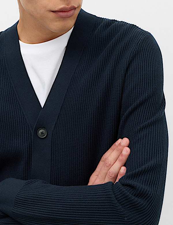 Cotton Rich Shawl Neck Ribbed Cardigan - IS