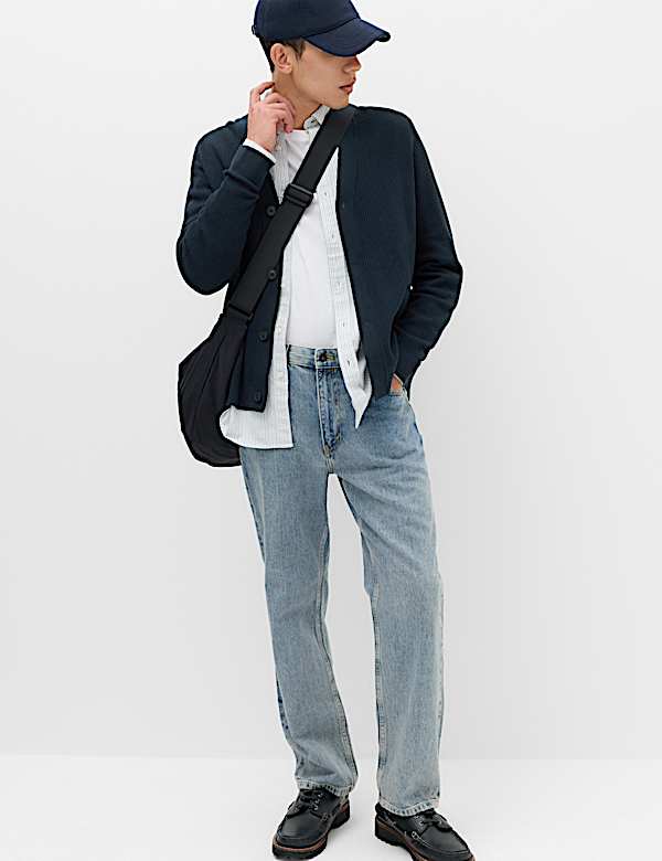 Cotton Rich Shawl Neck Ribbed Cardigan - IS