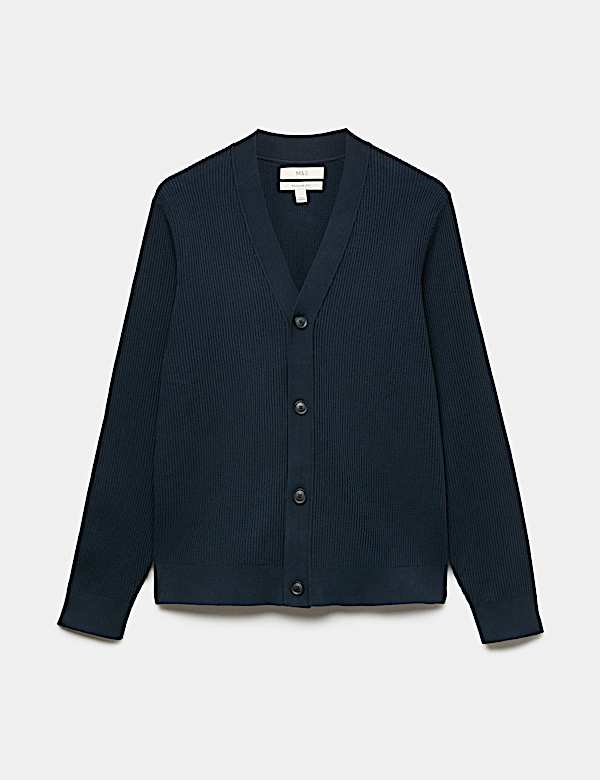 Cotton Rich Shawl Neck Ribbed Cardigan - IS
