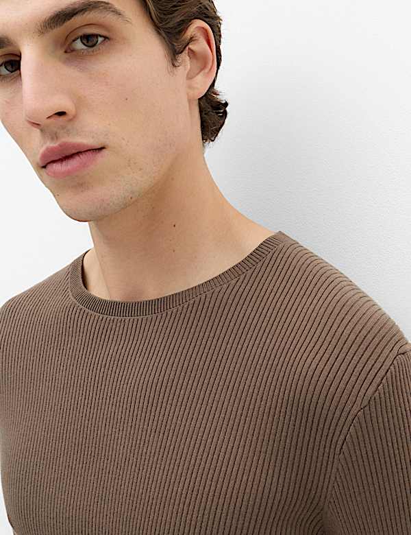 Cotton Blend Crew Neck Smart Jumper - ID