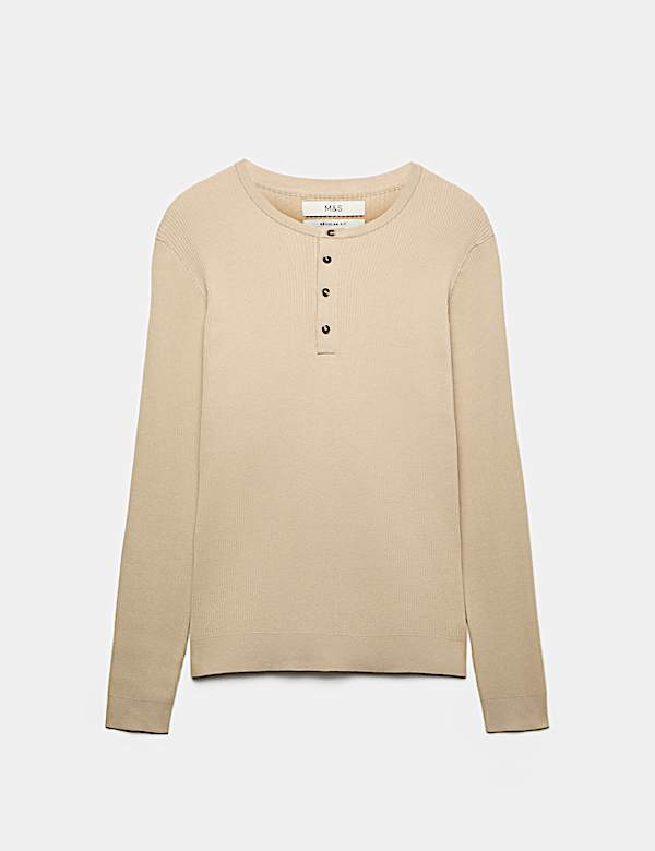Cotton Blend Smart Henley Jumper - HR