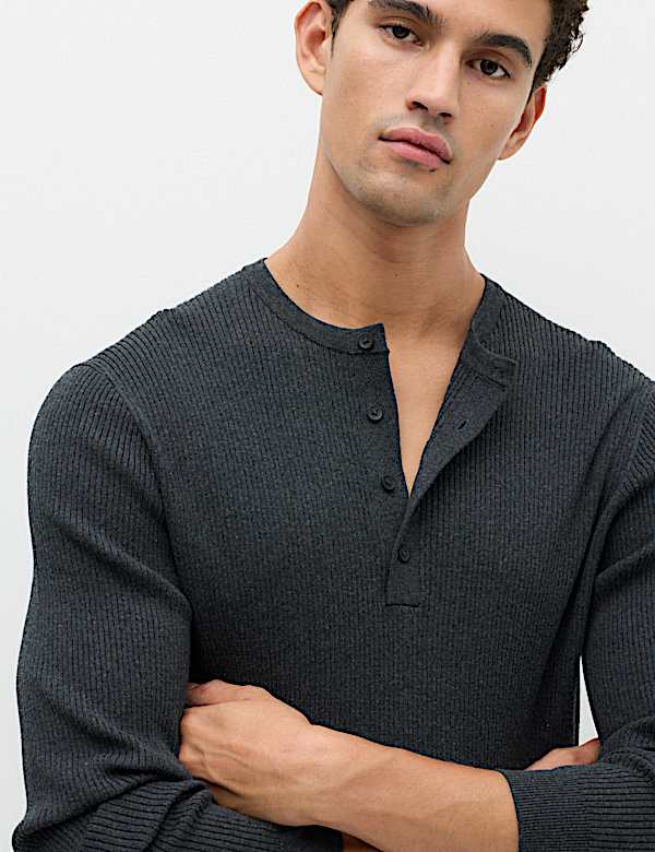 Cotton Blend Smart Henley Jumper - RS