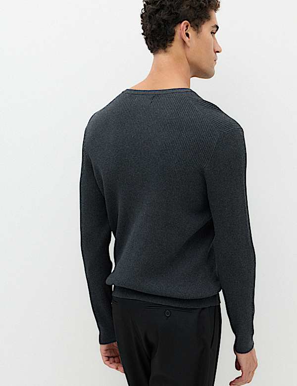 Cotton Blend Smart Henley Jumper - RS