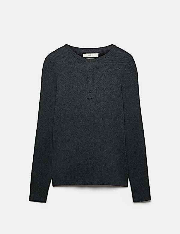 Cotton Blend Smart Henley Jumper - RS