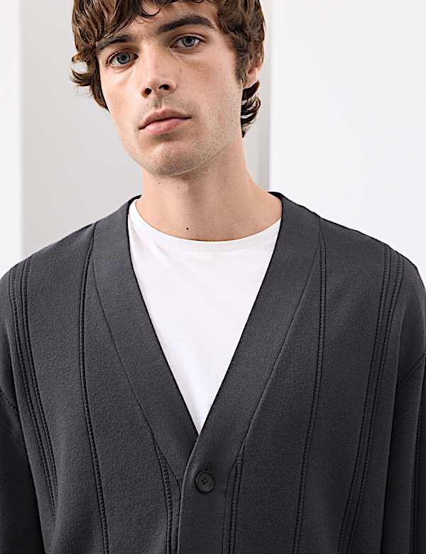 Relaxed Fit Vertical Stitch Knit Cardigan - LU