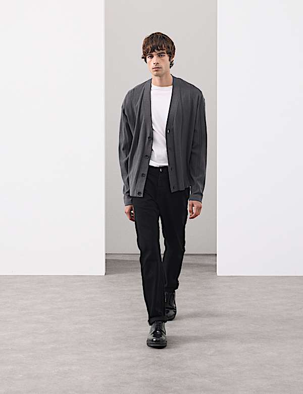 Relaxed Fit Vertical Stitch Knit Cardigan - LU