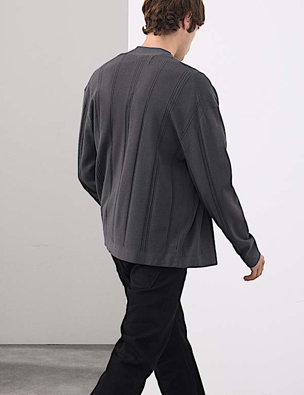 Relaxed Fit Vertical Stitch Knit Cardigan - LU