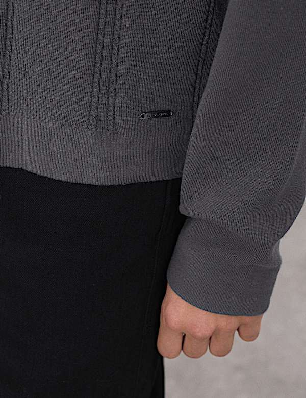 Relaxed Fit Vertical Stitch Knit Cardigan - LU