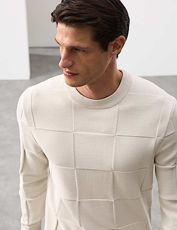 Textured Crew Neck Knitted Jumper