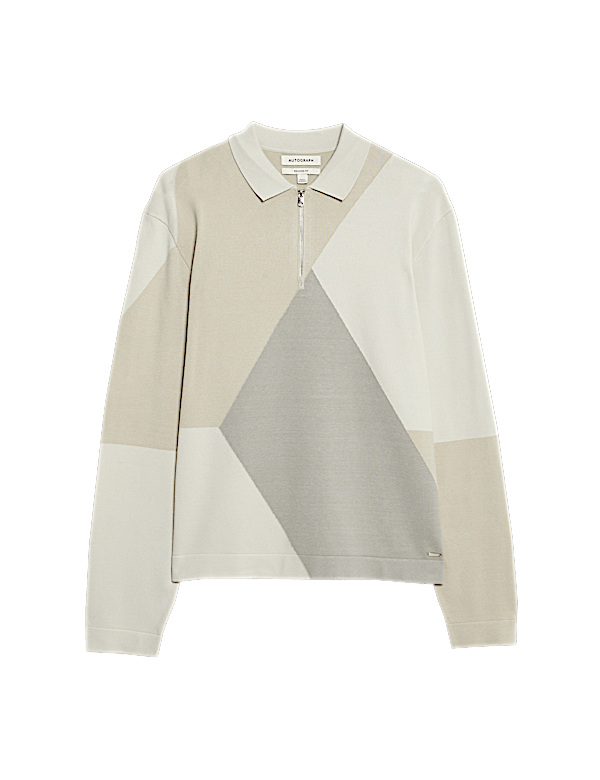Colour Block Collared Neck Half Zip Jumper