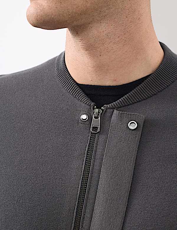 ז'קט בומבר בסריגת מילאנו עם צווארון בייסבול - IL