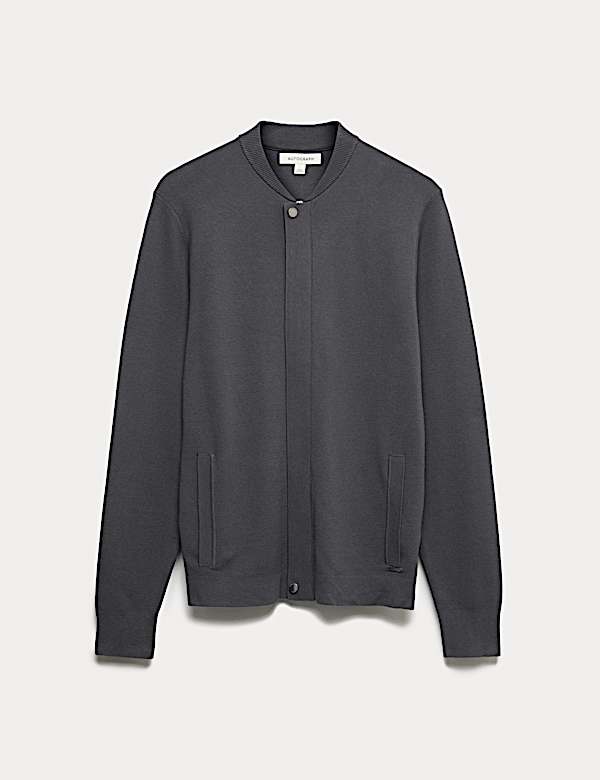 ז'קט בומבר בסריגת מילאנו עם צווארון בייסבול - IL