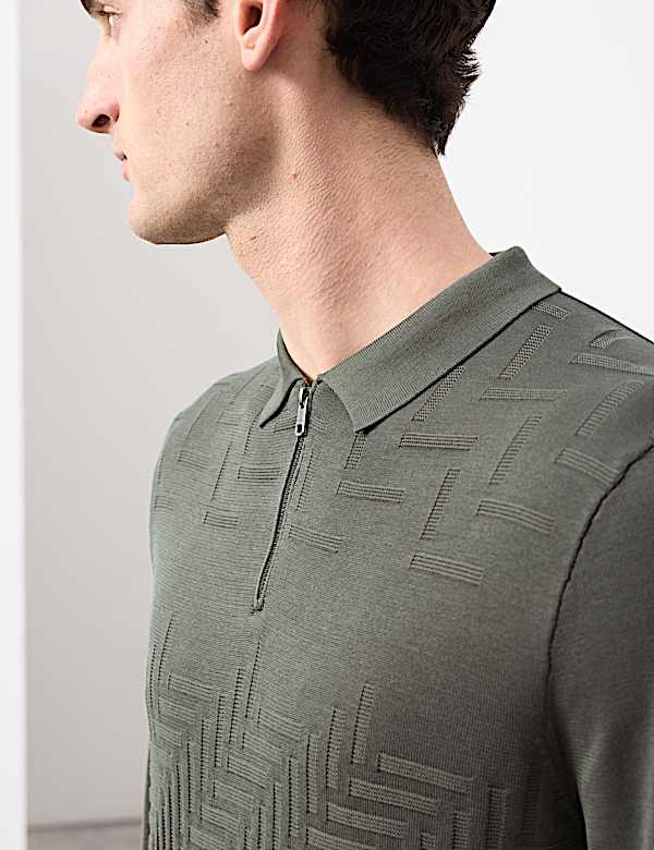 Mercerised Cotton Geometric Half Zip Polo - JE