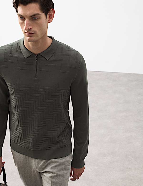 Mercerised Cotton Geometric Half Zip Polo - JE