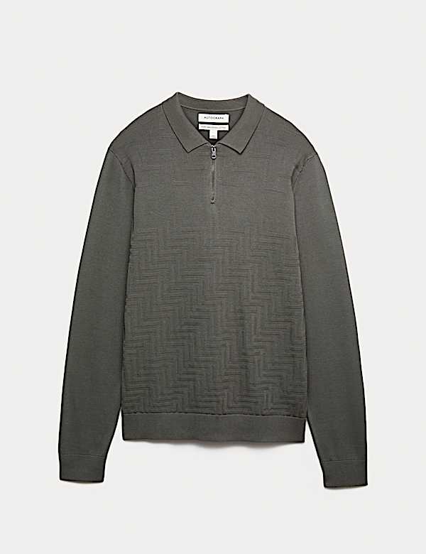 Mercerised Cotton Geometric Half Zip Polo - JE