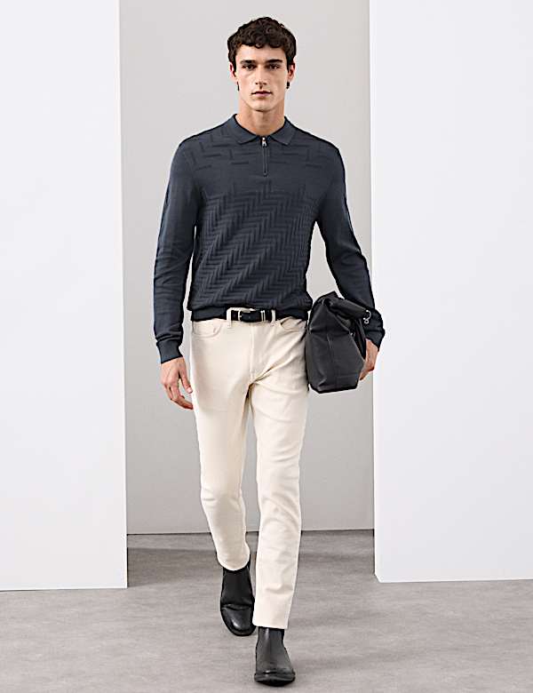 Polo de algodón mercerizado con media cremallera y estampado geométrico - US