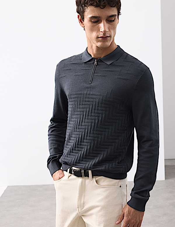 Mercerised Cotton Geometric Half Zip Polo - GR