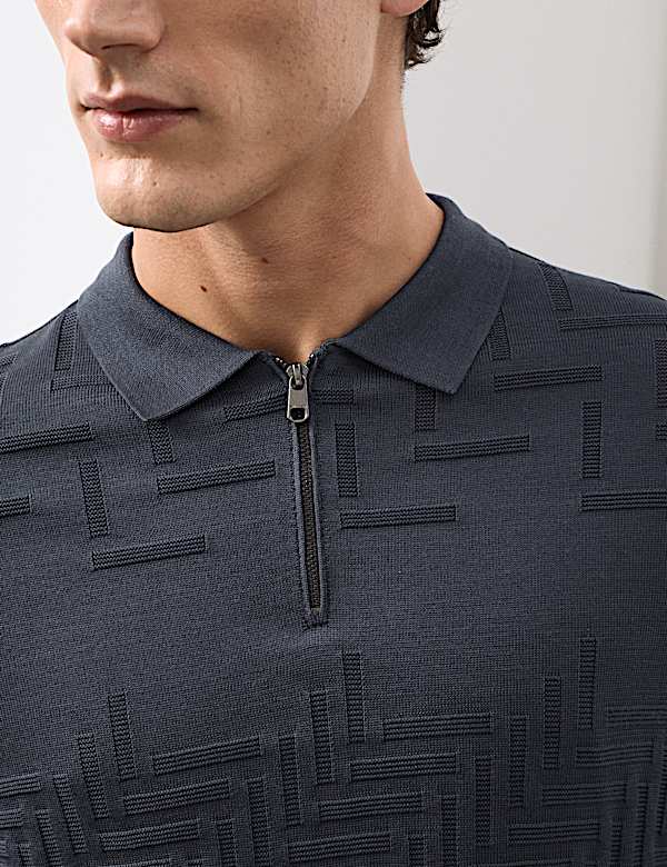 Mercerised Cotton Geometric Half Zip Polo - GR