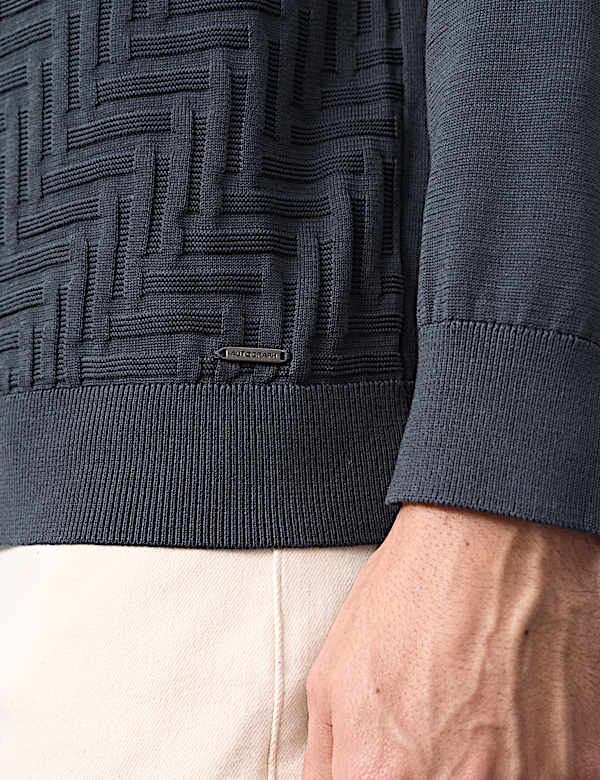 Mercerised Cotton Geometric Half Zip Polo - GR