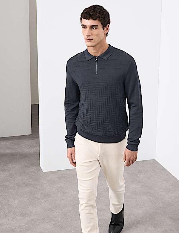 Mercerised Cotton Geometric Half Zip Polo - GR