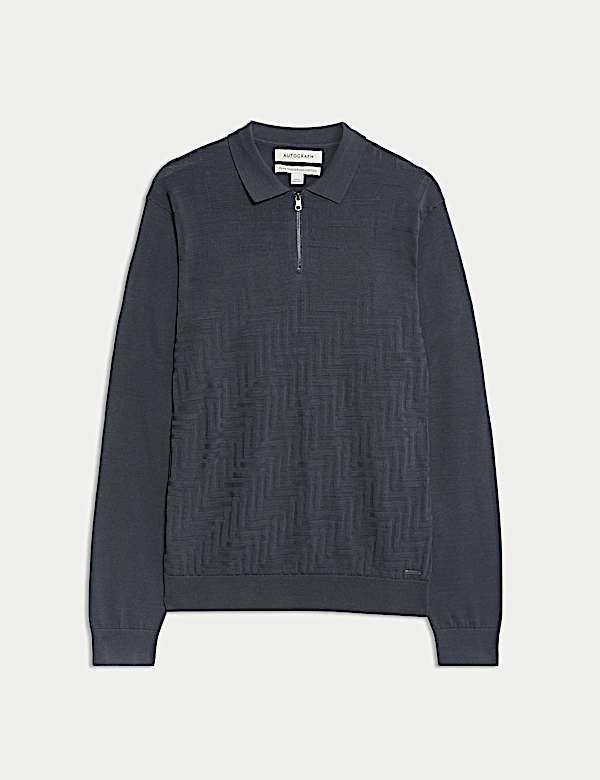 Mercerised Cotton Geometric Half Zip Polo - NO