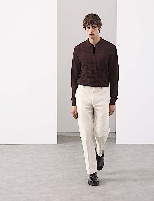 Mercerised Cotton Geometric Half Zip Polo