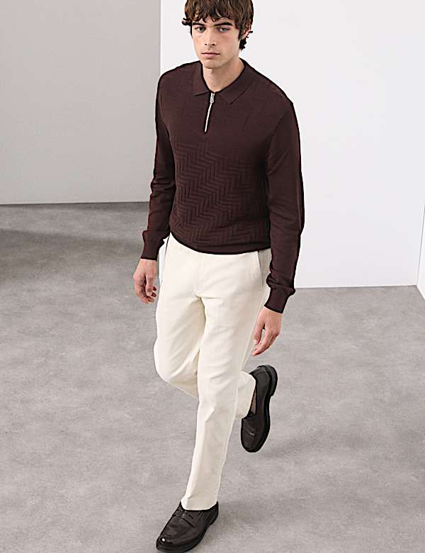 Mercerised Cotton Geometric Half Zip Polo