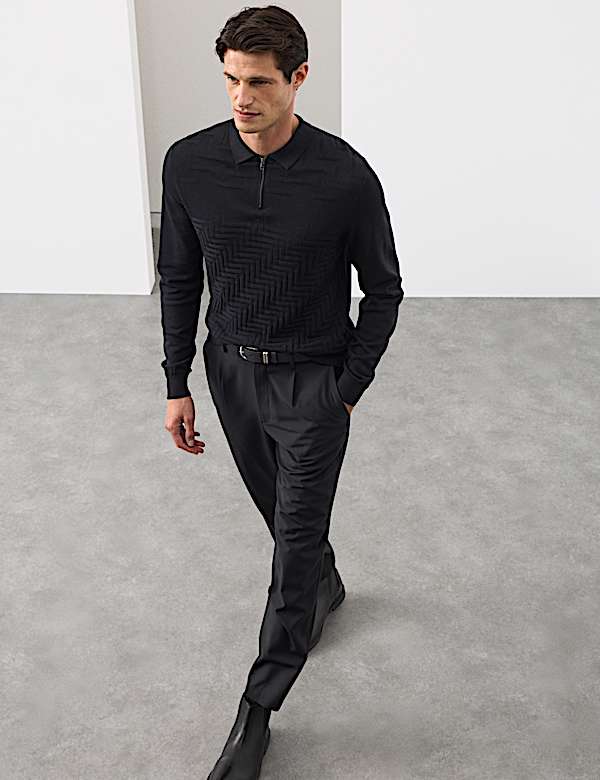 Mercerised Cotton Geometric Half Zip Polo - CA