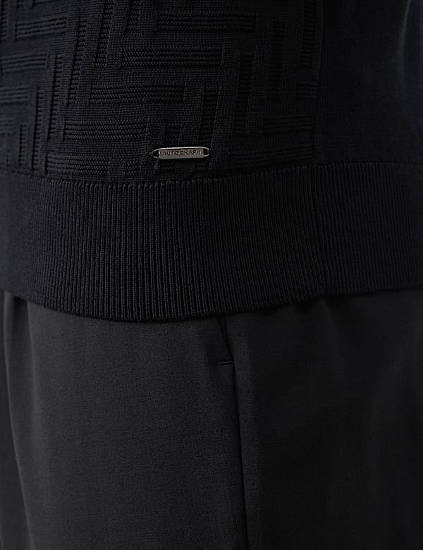 Mercerised Cotton Geometric Half Zip Polo - CA