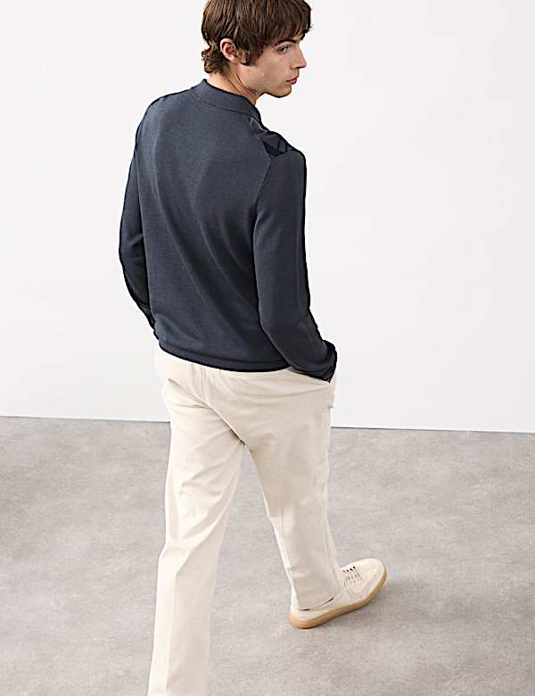 חולצת פולו סרוגה מכותנה ממורצרת עם דוגמה גיאומטרית - IL