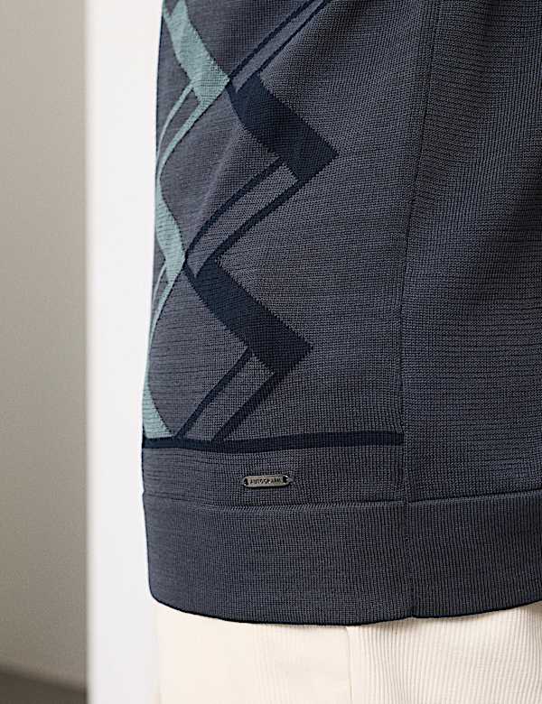 חולצת פולו סרוגה מכותנה ממורצרת עם דוגמה גיאומטרית - IL