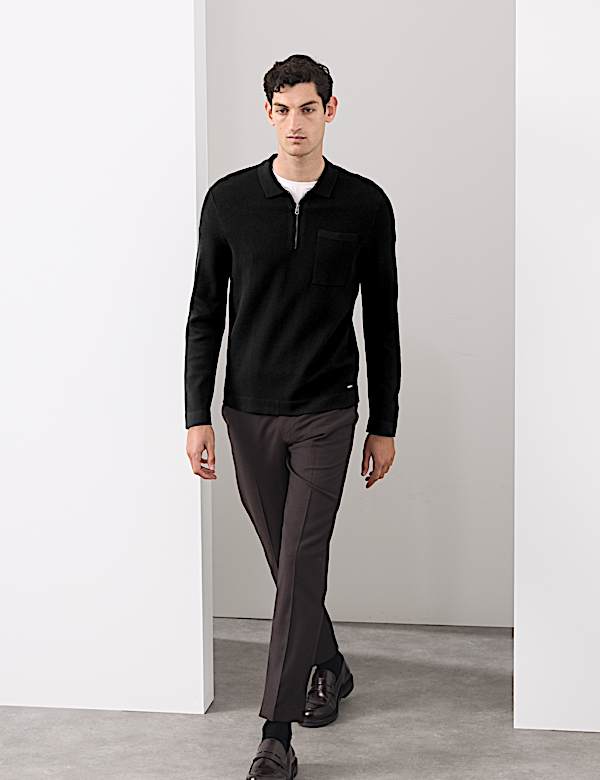 Milano Knit Relaxed Half Zip Polo Shirt - CA