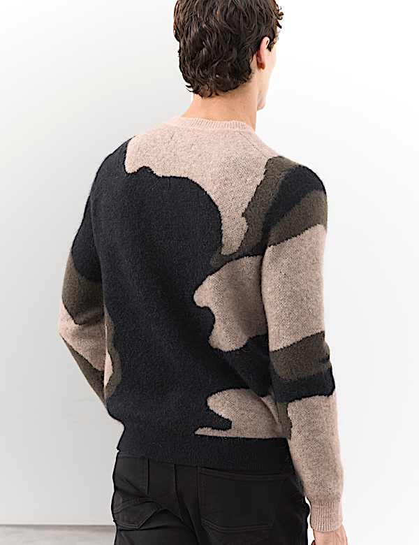 סוודר בהדפס מחוטים עשירים בצמר מרינו בשילוב מוהר - IL