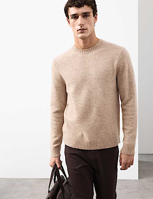 סוודר מתערובת צמר מרינו ומוהר בגזרה נינוחה עם צווארון עגול - IL