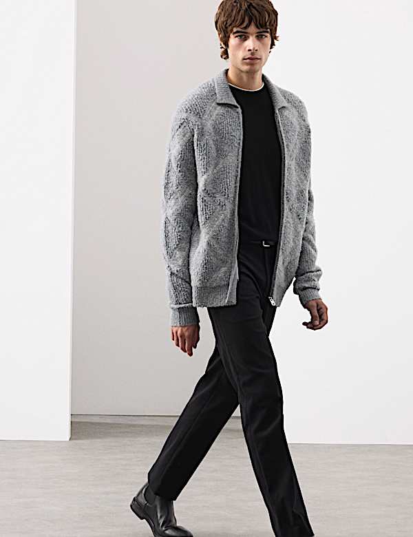 ז'קט בוקלה מבד עשיר בצמר מרינו עם רוכסן - IL