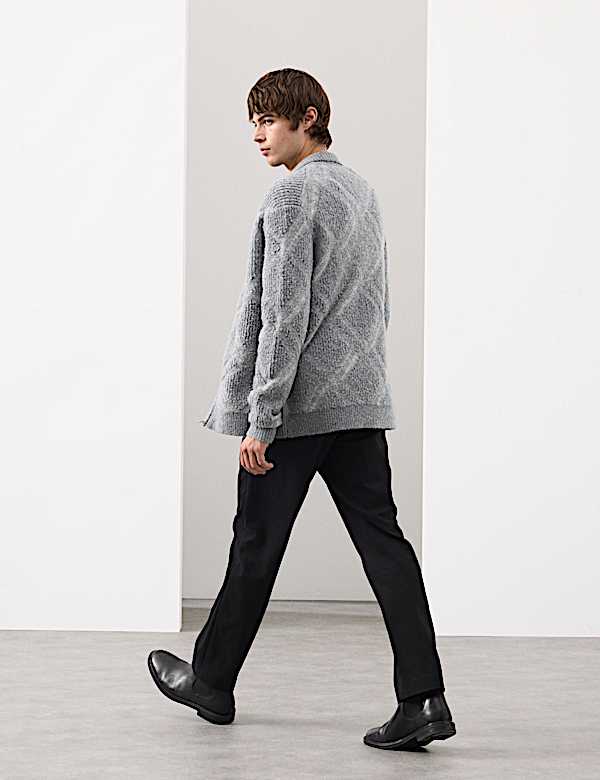 ז'קט בוקלה מבד עשיר בצמר מרינו עם רוכסן - IL