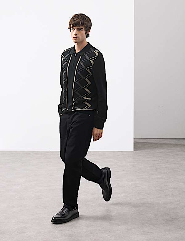 חולצת פולו סרוגה מכותנה טהורה ממורצרת עם רוכסן חלקי - IL