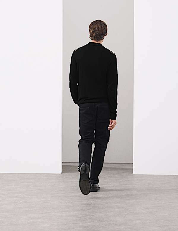 חולצת פולו סרוגה מכותנה טהורה ממורצרת עם רוכסן חלקי - IL