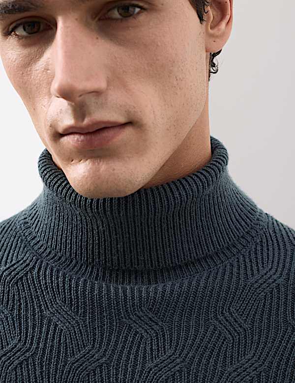 Pure Wool Wave Stitch Roll Neck Jumper