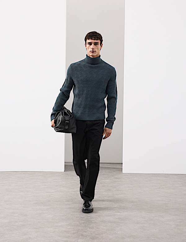 Pure Wool Wave Stitch Roll Neck Jumper