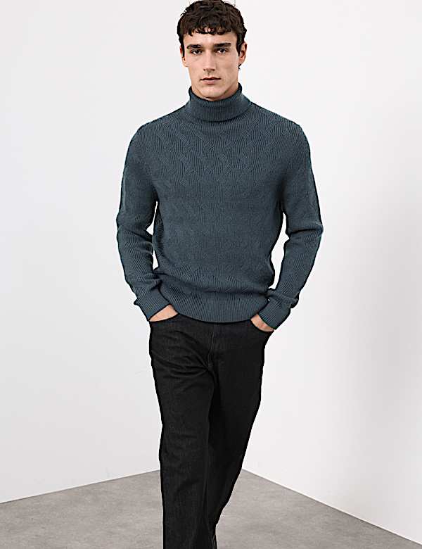 Pure Wool Wave Stitch Roll Neck Jumper