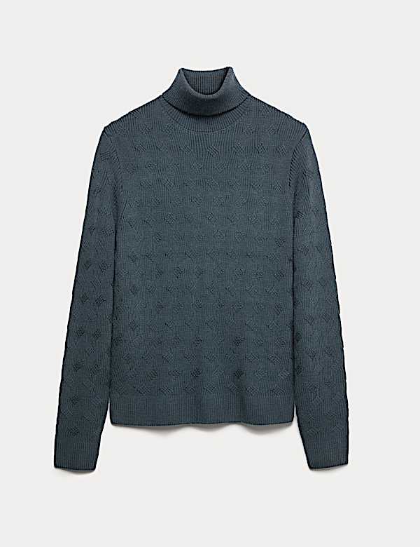 Rollkragenpullover aus reiner Wolle mit Wellenmuster - DE