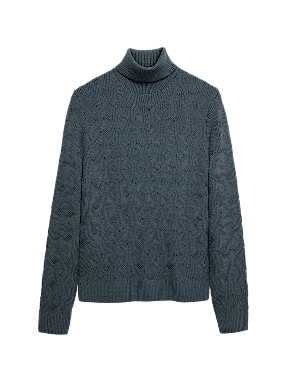 Pure Wool Wave Stitch Roll Neck Jumper