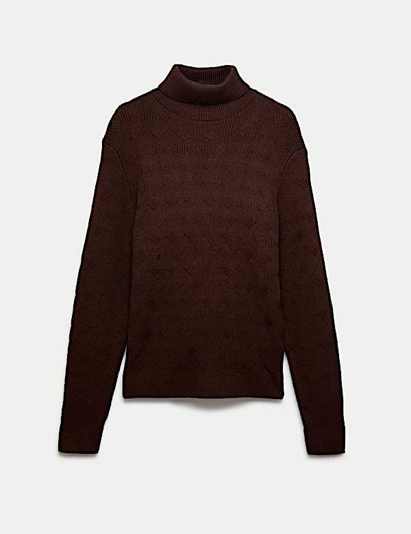 Pure Wool Wave Stitch Roll Neck Jumper - GR