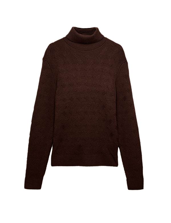 Pure Wool Wave Stitch Roll Neck Jumper
