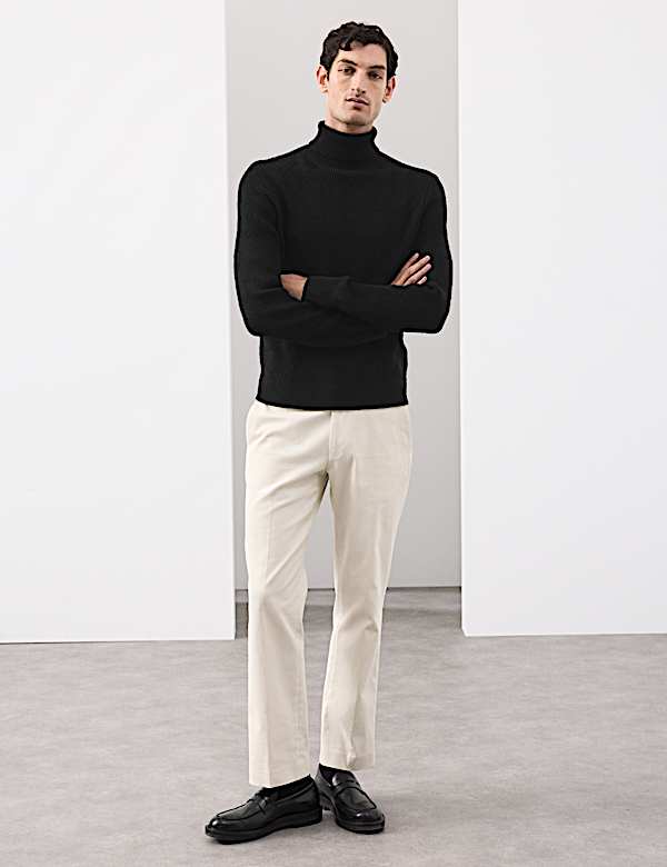 Pure Wool Wave Stitch Roll Neck Jumper - CA