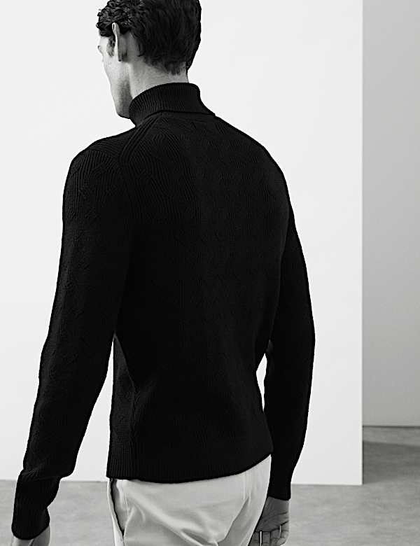 Pure Wool Wave Stitch Roll Neck Jumper - CA
