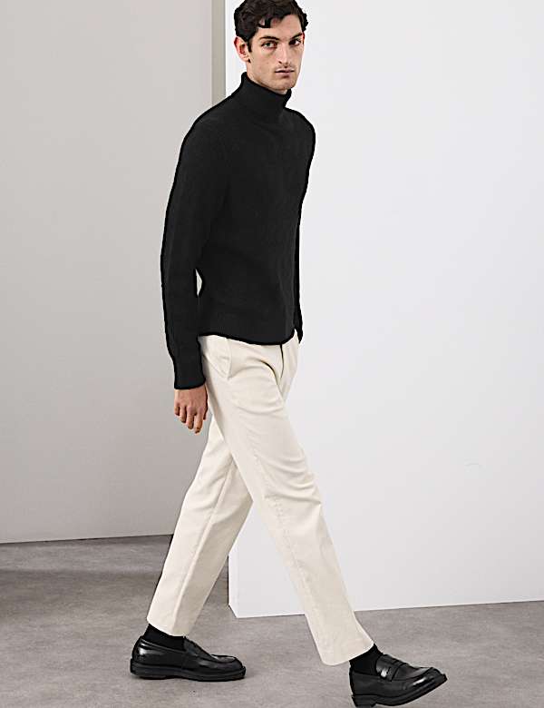 Pure Wool Wave Stitch Roll Neck Jumper - CA